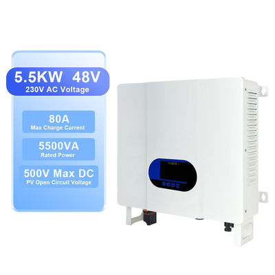 5.5kw 5.5kva 태양 전기 하이브리드 인버터 충전기 24V 48V DC ~ 220V AC 순수 사이너스 웨이브